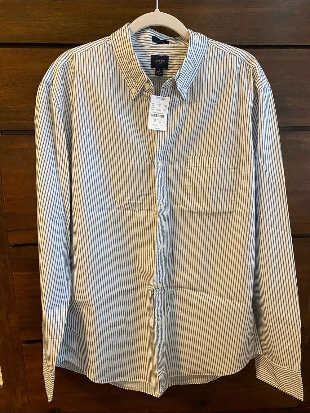 J. Crew Men's Navy and White Pinstripe Button-Down Shirt